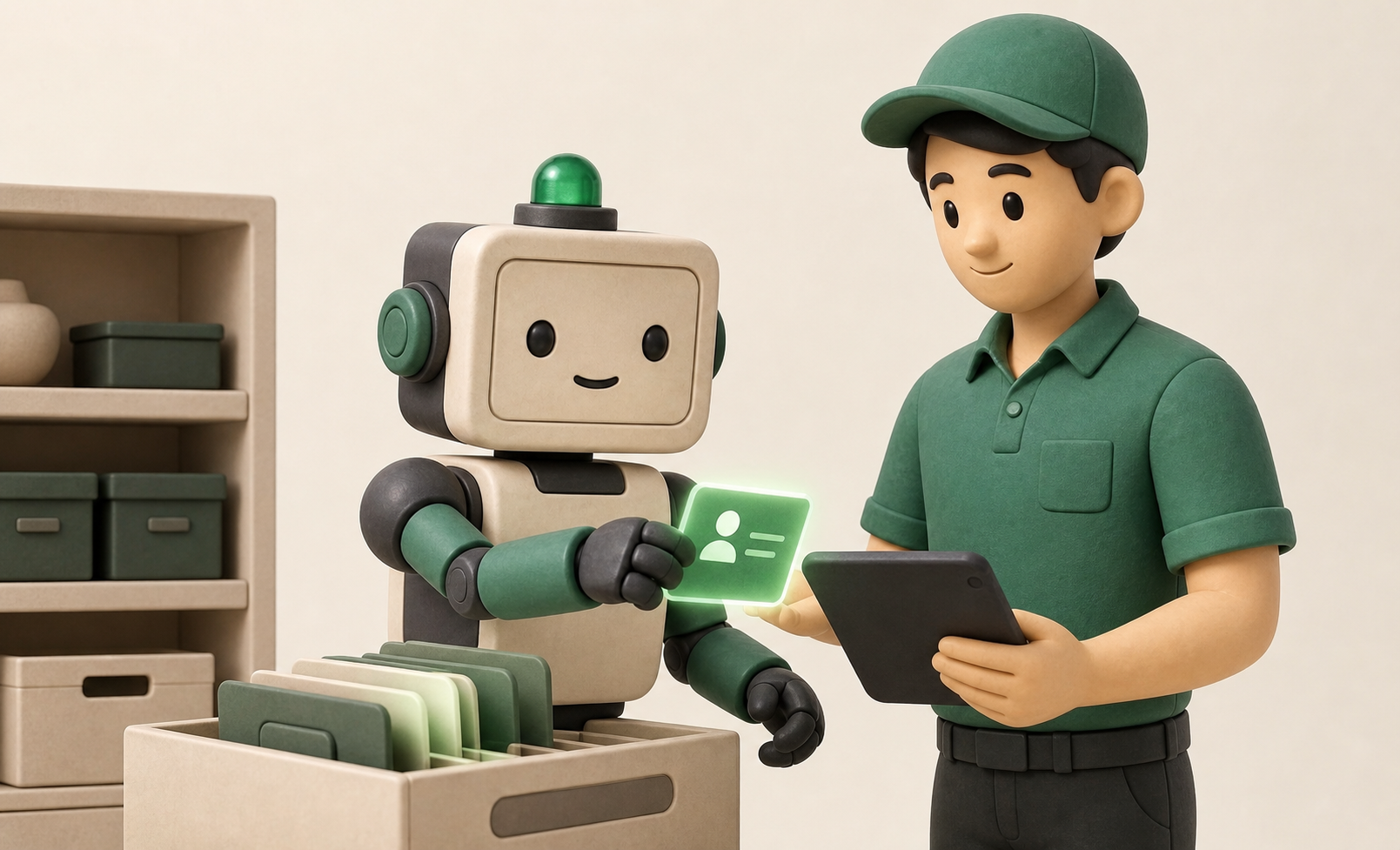 Visual State robot preparing a customer record for a service business owner