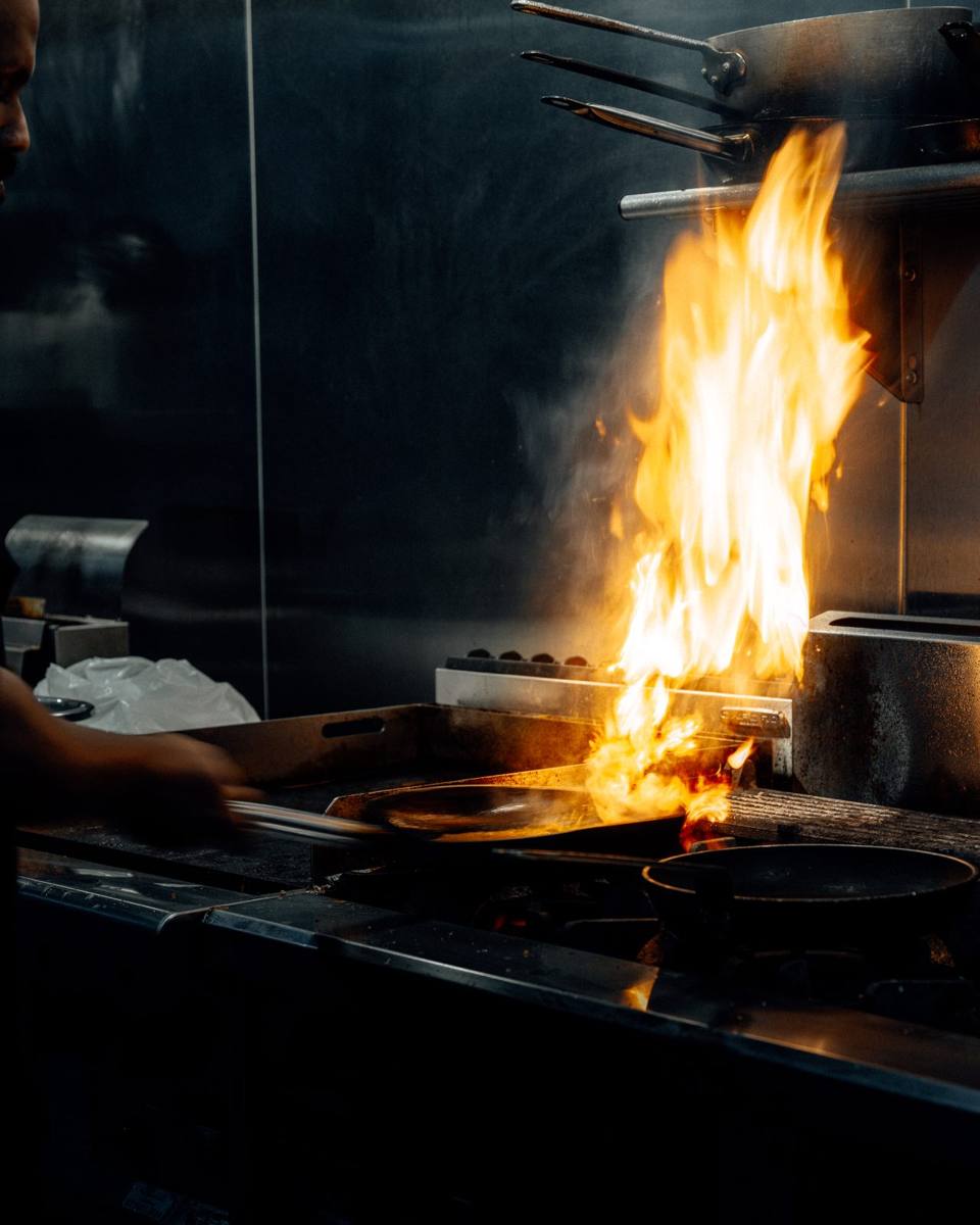 Kitchen flames at Pearl by P&D