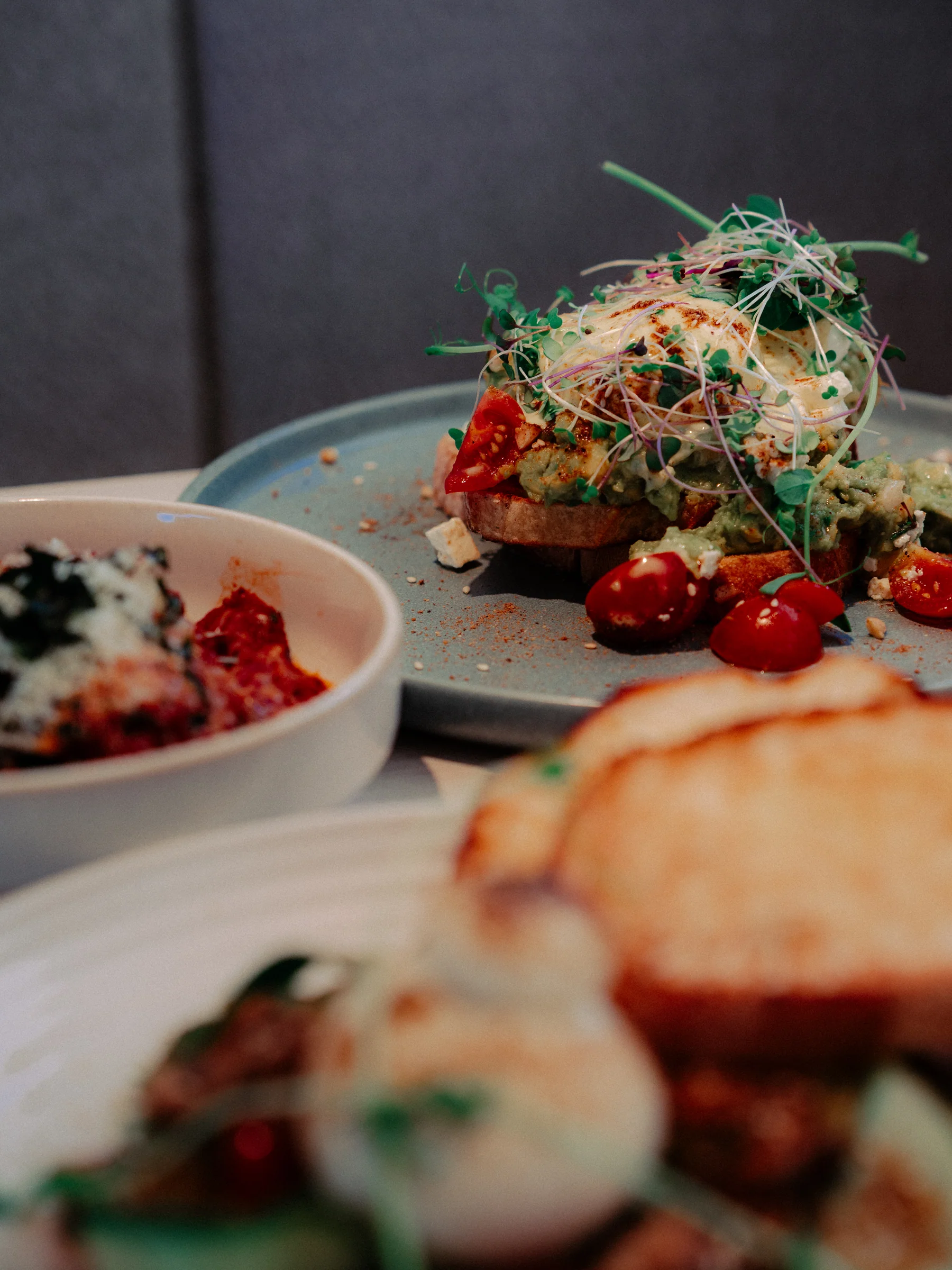 Brunch dishes on the table at Five Farms Cafe