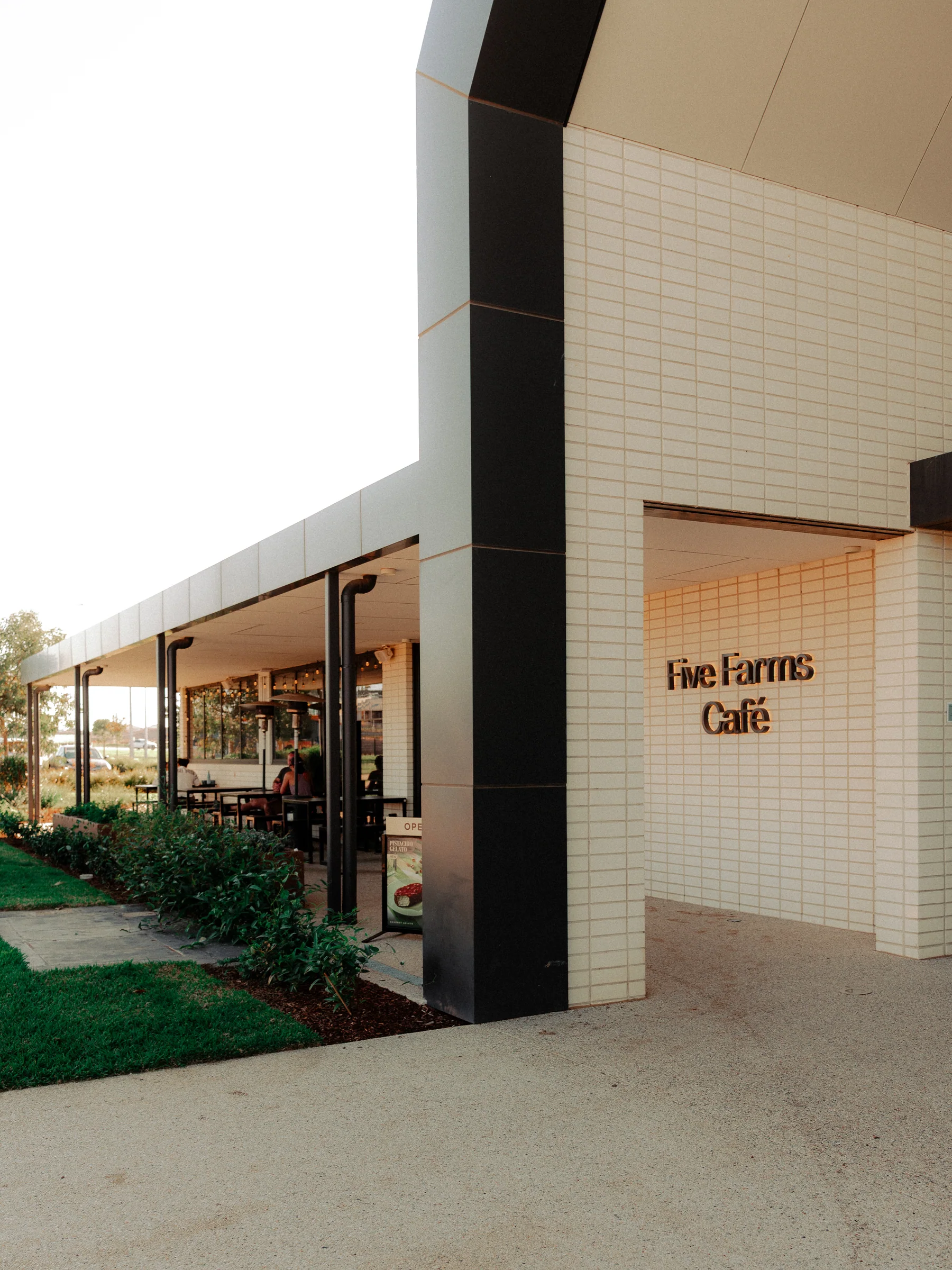 Five Farms Cafe signage on the exterior of the Clyde North venue