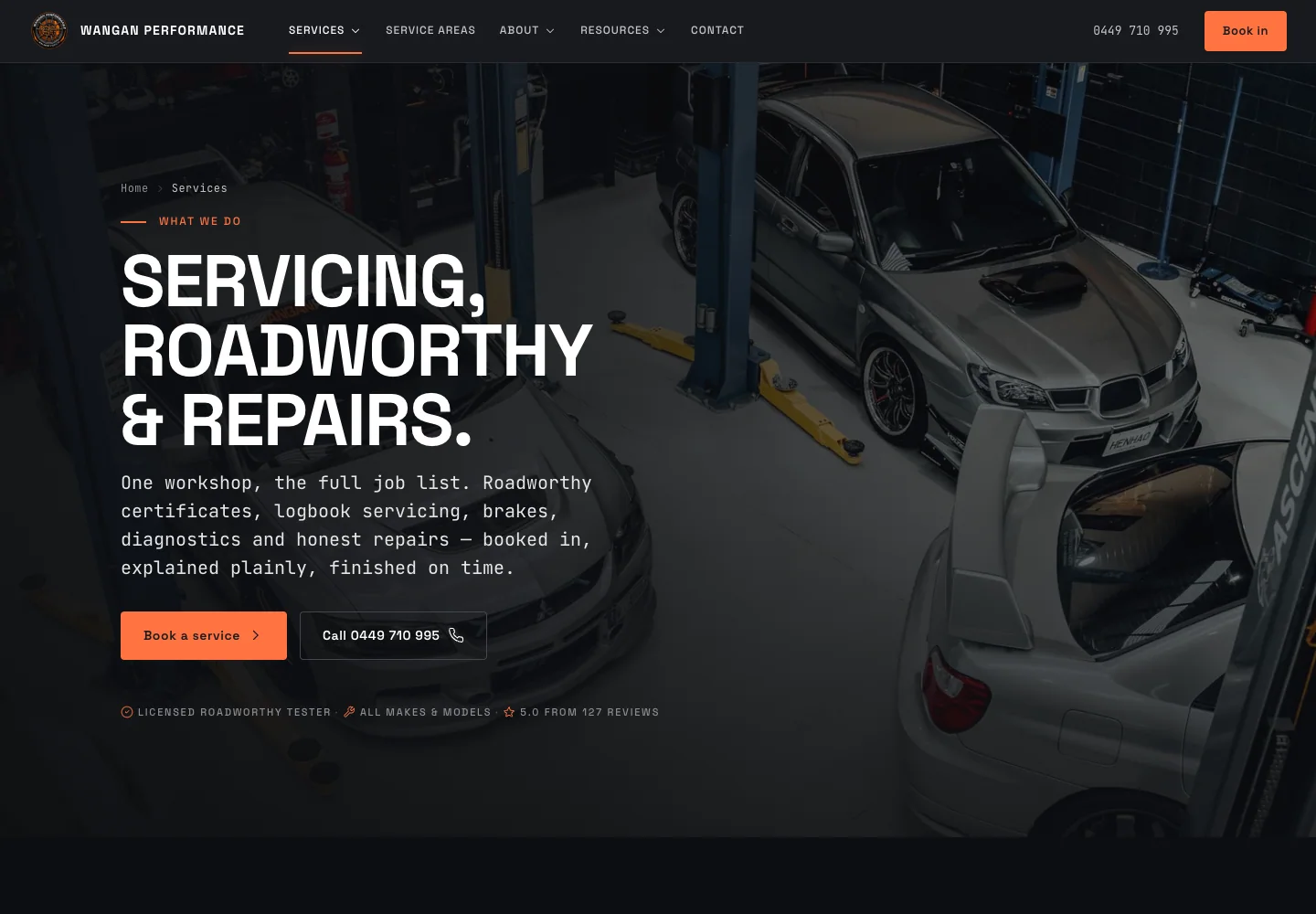 The Wangan Performance services page